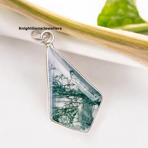Kite natural moss agate necklace solid 925 sterling silver vintage unique Personalized pendant for women her anniversary bridal gift mother