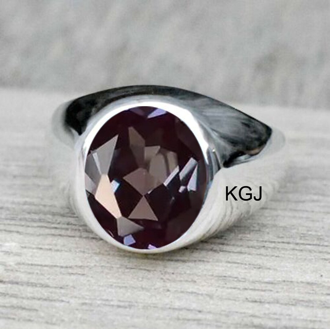 Men's Alexandrite Ring 925 Sterling Silver June Birthstone Ring Men's Color Changing Stone Ring