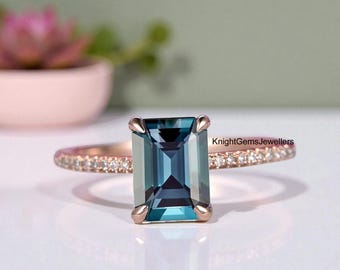 Color Change Alexandrite Ring, June Birthstone, 14k Rose Gold Engagement Ring