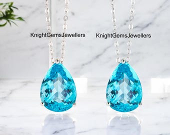 ティアドロップ パライバトルマリンネックレス、ネオンブルー スターリングシルバーペンダント