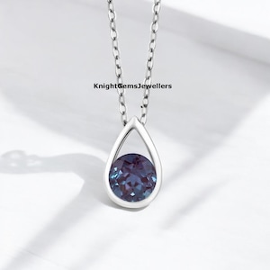 Alexandrite Necklace in 925 Sterling Silver Round Cut Alexandrite Necklace For Women Color Changing Stone Pendant For Her Unisex Pendant