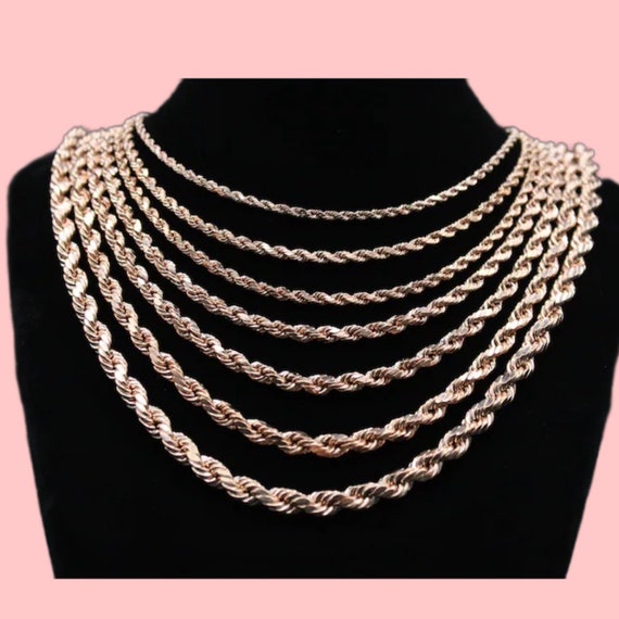 10k Rose Gold Rope Chain Necklace 2mm 3mm 4mm 5mm 6mm 8mm 18-26 inches, 10k Gold Rope Chain Men/Women