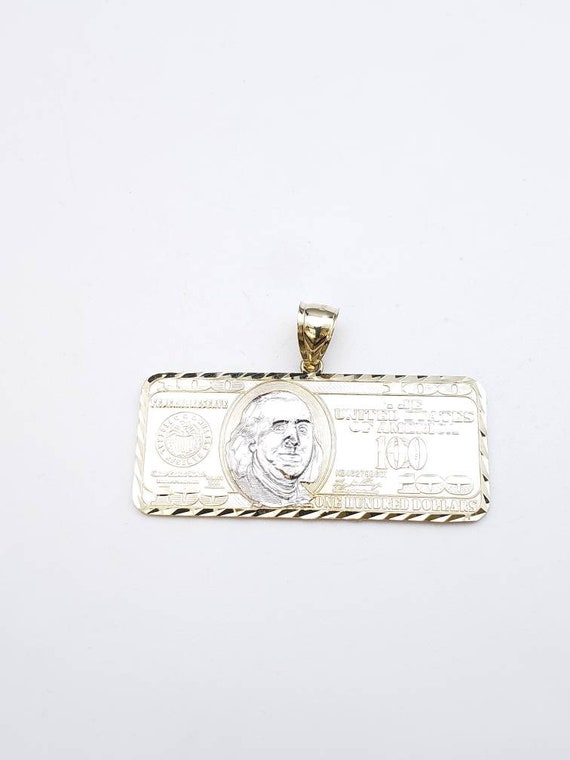 10k yellow gold 100 dollar bill pendant