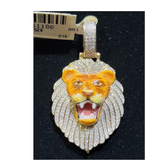10K Enamel Painted Diamond Lion Face Pendant 5/8 CTW - Custom Jewelry