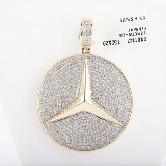 10k Yellow Gold Round Diamond Mercedes Benz Logo Charm Pendant 1.75 Ct