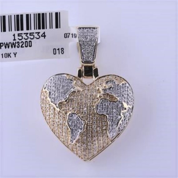 10k Yellow Gold Round Diamond Heart Globe Charm Pendant .75 Ct