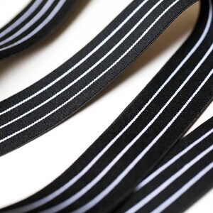 Striped Elastic, 40mm elastic, 1.5 inch elastic, Quality elastic, Black and white elastic, Striped elastic, Elastic band, cut by the meter