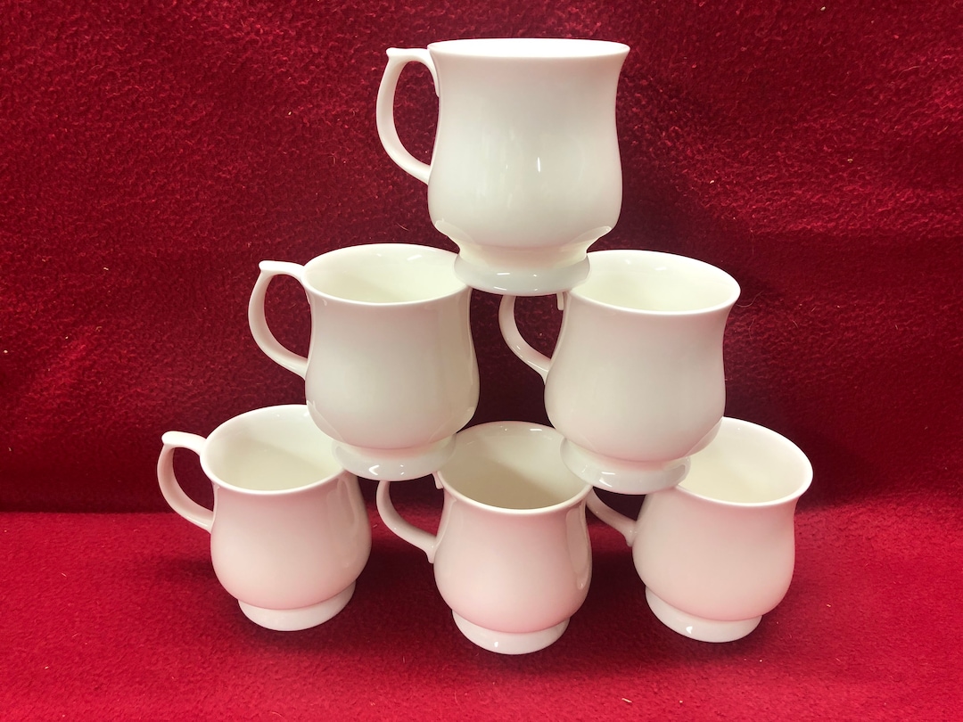 Set of 6 White Bone China Mugs stacking Etsy UK
