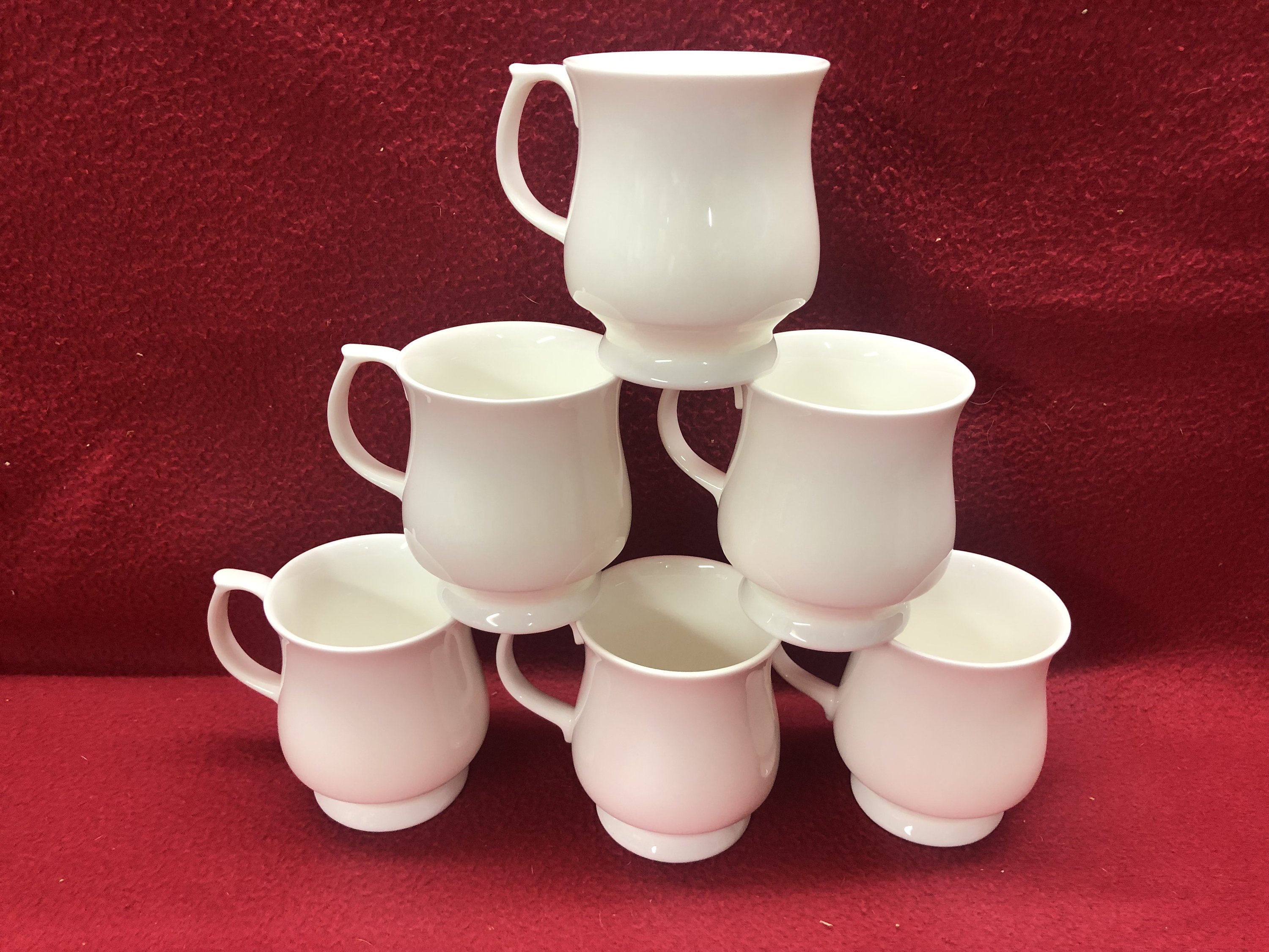 Set of 6 White Bone China Mugs stacking Etsy UK