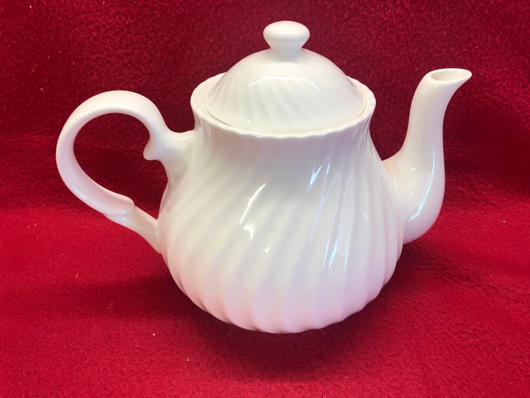White Bone China Teapot Spiral 35 Fl Oz Etsy UK