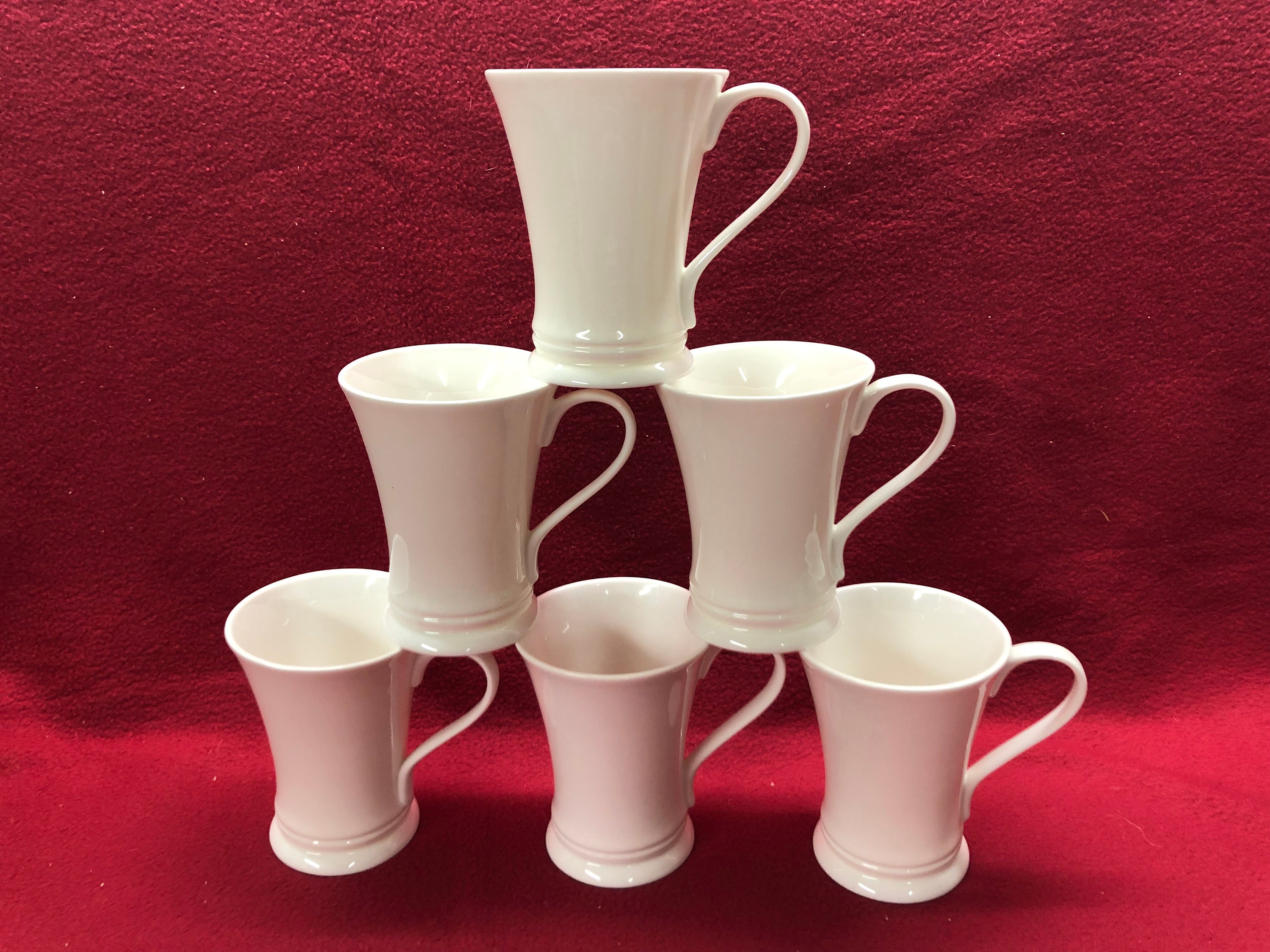 White Bone China Mugs Set of 6 Small Size Footed Etsy UK