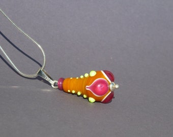 Pendentif, collier en verre filé au chalumeau fait main, pièce rare, artisanat d'art, bijoux Suisse. Art du verre, lampwork. Fait avec amour