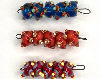 3 sets of Murano glass beads, spun with a blowtorch, for your jewelry creations, fashion art, styling, floral ornament.