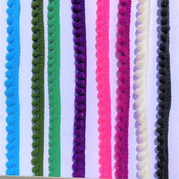 Ruban petit pompons à coudre matière synthétique pour création couture bricolage scrapbooking créateurs artisans différentes couleurs