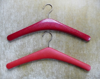 Red Faux Lizard Leather Coat Hangers, Parisian Chic, Set of 2