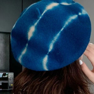 Ink Blue Tie & Dye BERET, super original wool BERET, French parisian hat, Blue and white hat, High quality beret, I love Paris