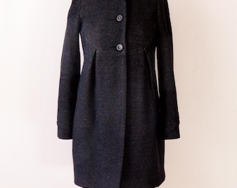 Vintage Comptoir des Cotonniers Wool Coat, Petite Black Beige Parisian Chic, XS
