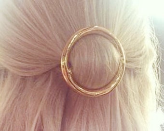 Circular Barrette, Golden Metal Hair Clip, Retro Bridal Wedding Hair Jewelry