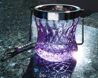 Vintage Italiaanse ijsemmer van alexandrietglas, bargerei uit het midden van de eeuw, verchroomd handvat