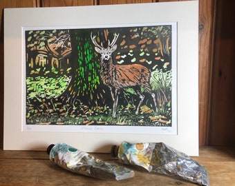 Limited Edition, Linocut Print,Richmond Park, Stag, 'Stand Sure'