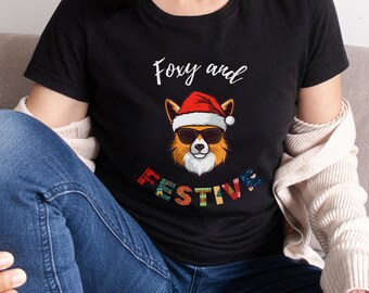 Camisa de Navidad para mujer, Foxy & Festive, camiseta de regalo de Navidad, camisa de amante de Navidad, camisa de vacaciones, camiseta de Navidad, camiseta divertida de Navidad
