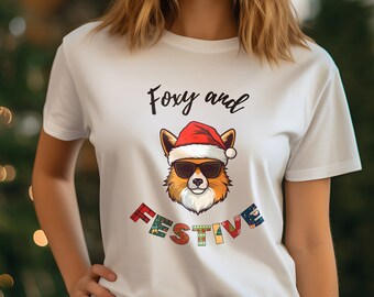 Camisa de Navidad para mujer, Foxy & Festive, camiseta de regalo de Navidad, camisa de amante de Navidad, camisa de vacaciones, camiseta de Navidad divertida camiseta de Navidad