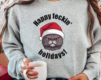 Sudadera de Navidad divertida camisa festiva sudadera de gato de Navidad divertida idea de regalo de Navidad papá suéter camisa de Navidad divertida mamá top