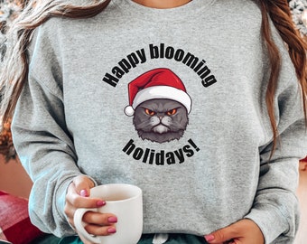 Sudadera de Navidad divertida camisa festiva sudadera de gato de Navidad divertida idea de regalo de Navidad papá suéter camisa de Navidad divertida mamá top