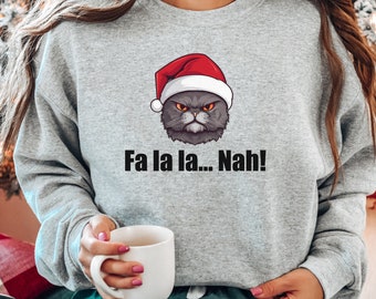 Sudadera de Navidad divertida camisa festiva sudadera de gato de Navidad divertida idea de regalo de Navidad papá suéter camisa de Navidad divertida mamá top