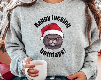 Sudadera de Navidad divertida camisa festiva sudadera de gato de Navidad divertida idea de regalo de Navidad papá suéter camisa de Navidad divertida mamá top