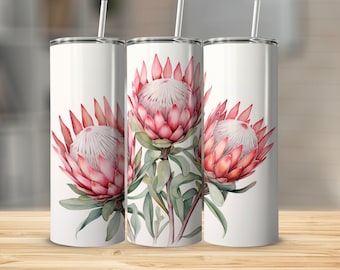 Floral Tumbler Wrap Diseño de envoltura de vaso de flores de 20 oz para impresión por sublimación descarga digital Envoltura de vaso Protea