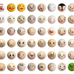 Cabezas de madera pintadas a mano mixtas, 10 unidades/paquete