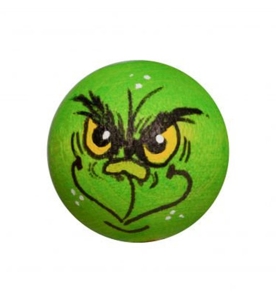 Grinch Köpfchen handbemalt Holzkugeln mit Gesicht Lochbohrung 10 Stk/Pkg