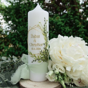 Wedding candle Greenery Wedding leaf decor and geometric frame, round 25/7