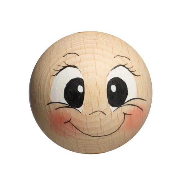 Hand-painted wooden head No. 24, comic style mischievous, 20 mm, 10 pcs./pack.