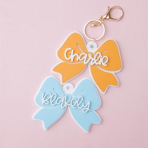 Personalized Acrylic Bow Keychain: Custom Backpack Name Tag, Kids Gift