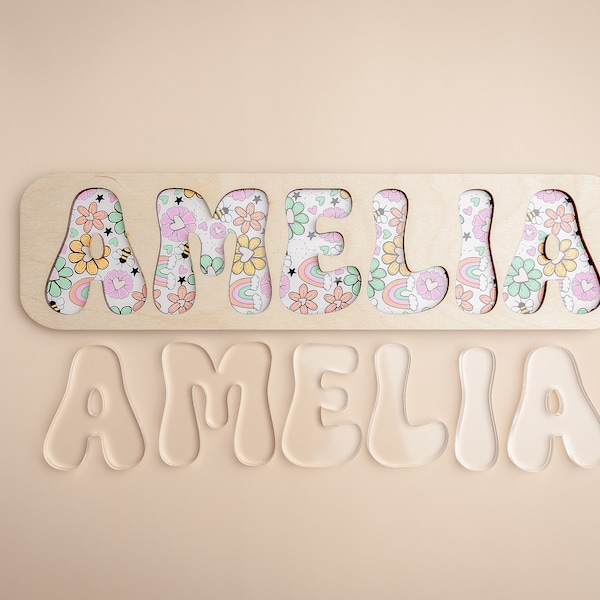 Personalized Acrylic Wooden Name Puzzles for Babies,Custom Montessori Wooden Toys,Acrylic Wooden Name Puzzles,Custom Wooden Name Babies Gift