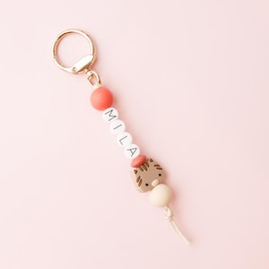 Personalized Beaded Keychain: Kitty Backpack Charm