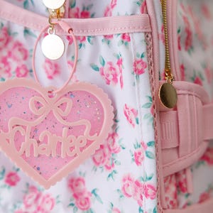 Personalized Scallop Heart Backpack Tag: Acrylic Name Keychain