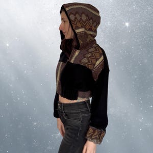Handmade Hooded Crop Zip Up Jacket Large Hood Patchwork