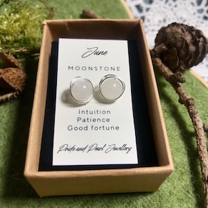 June Birthstone Stud Earrings, Moonstone and Sterling Silver jewellery