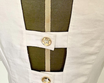 Vestido vintage de linho ESCADA com botões de estrelas anos 90