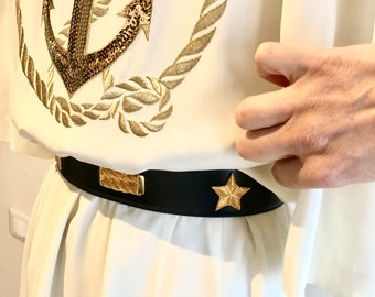 Vestido icônico vintage ESCADA bordado âncora 1991