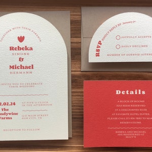 Arched Wedding Invitation Suite Retro Modern Minimalist Red and Cream - Vidika