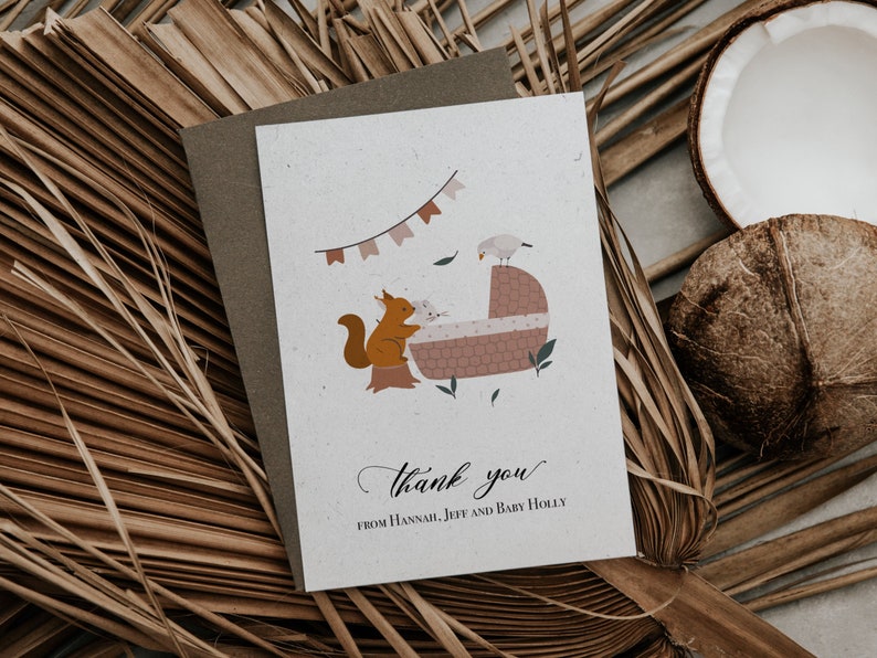Boho Woodland Animals Thank You Cards Vintage and Forest Animals Natural Thank You