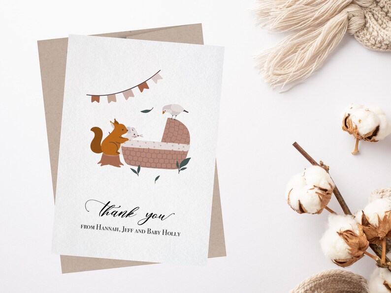 Boho Woodland Animals Thank You Cards Vintage and Forest Animals Natural Thank You