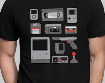 Retro 8 Bit Gamer T-Shirt Pixel Gadgets Shirt Vintage VHS Cassette Tee