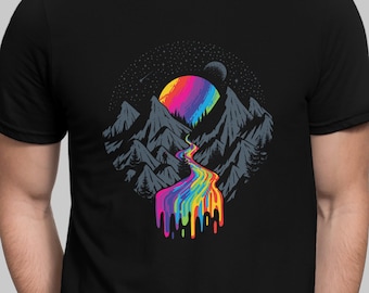 Raum Natur Planet T-Shirt Trippy Regenbogen Fluss T-Shirt Psychedelic spirituelle Unisex Shirt