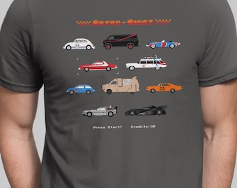 Vintage Movie Cars T Shirt Retro 8 Bit T-Shirt Pixel Game Shirt