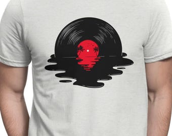 Maglietta Vinyl Sunset, maglietta retrò per amanti della musica e dei dischi in vinile, maglietta da DJ